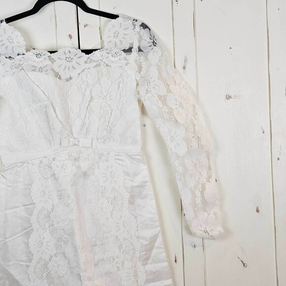 Vintage Lace Wedding Dress 70s Long Sleeve Boho Bridal Gown Cottagecore Small - Picture 4 of 17